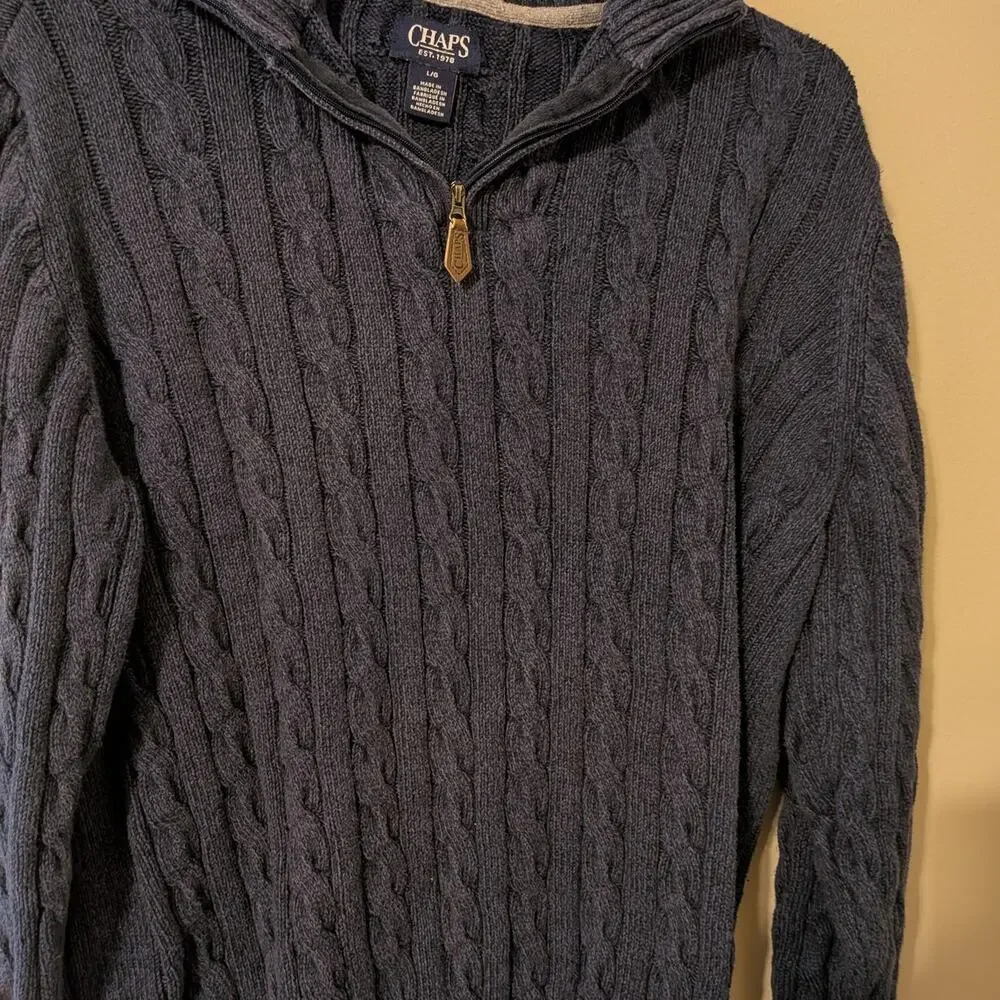 CHAPS Navy Blue Knit Pullover Half Zip Sweater